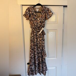 Nicole Miller Women’s Leopard Print Side Ruffle Maxi Dress Size S NWT